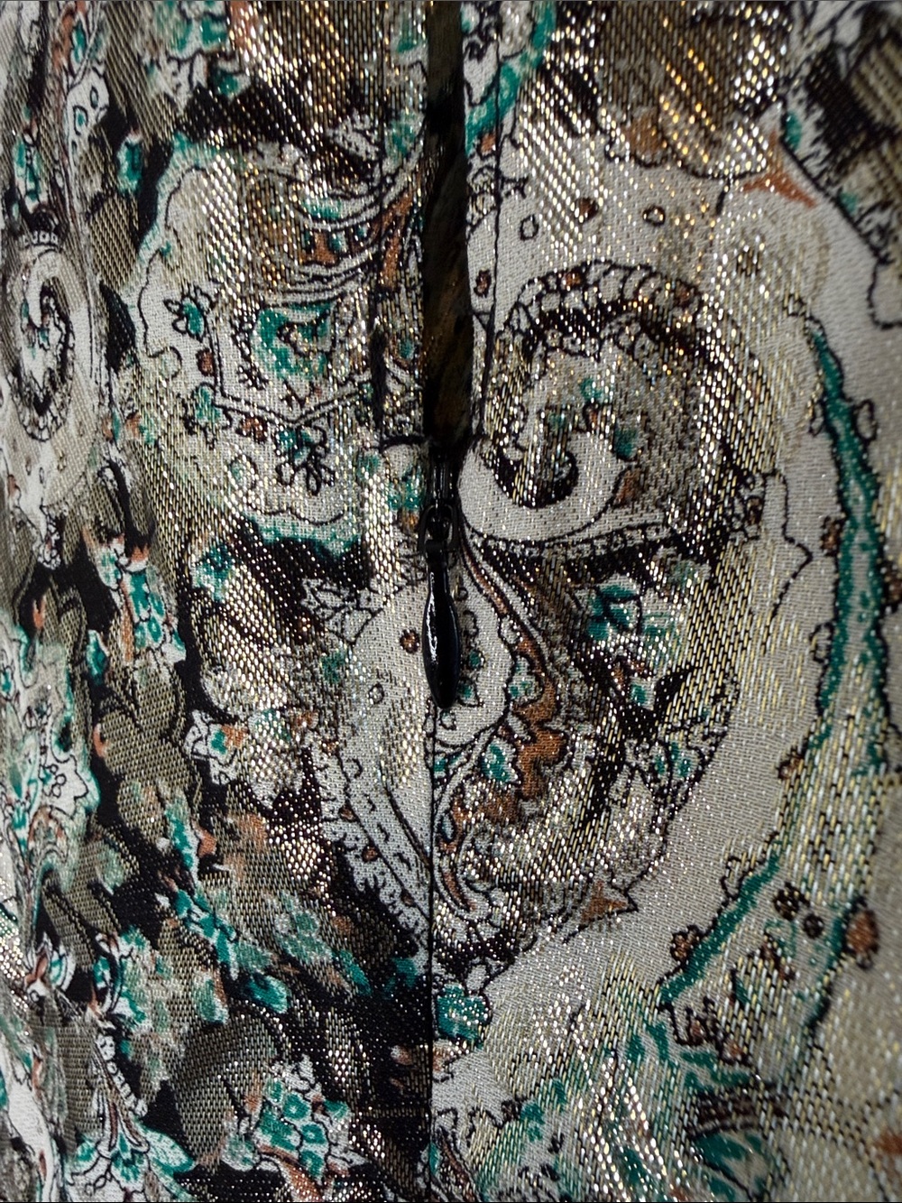 Sandro Paris Long-Sleeve Metallic Paisley Twist-Front Midi Dress - Silver Green - Picture 9 of 14